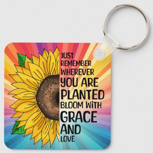 Inspirerend Quote en Hand getrokken Zonnebloem Sleutelhanger (Achterkant)