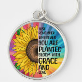 Inspirerend Quote en Hand getrokken Zonnebloem Sleutelhanger (Voorkant)