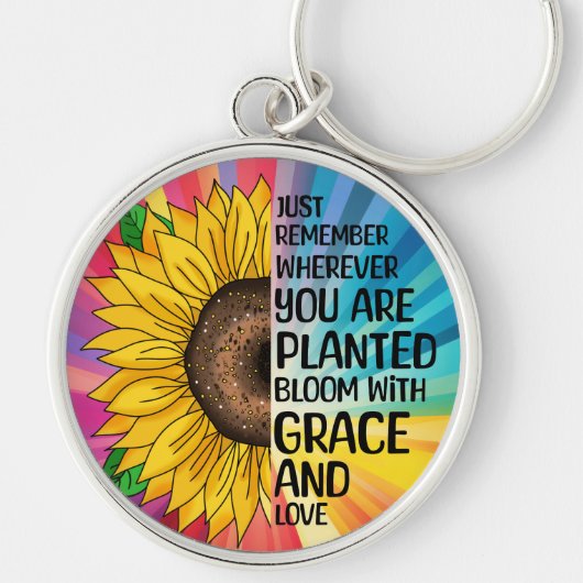 Inspirerend Quote en Hand getrokken Zonnebloem Sleutelhanger (Voorkant)