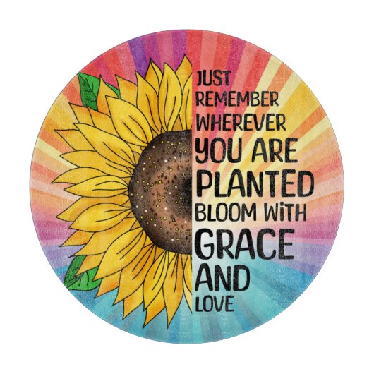 Inspirerend Quote en Hand getrokken Zonnebloem Snijplank (Voorkant)