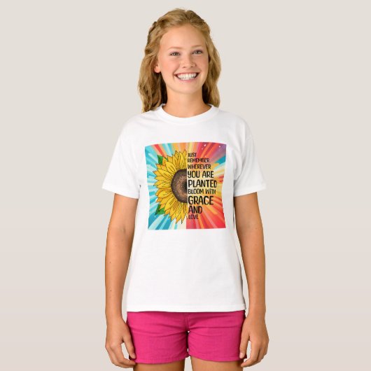 Inspirerend Quote en Hand getrokken Zonnebloem T-shirt (Voorkant volledig)