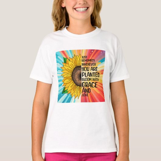 Inspirerend Quote en Hand getrokken Zonnebloem T-shirt (Voorkant)