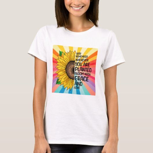 Inspirerend Quote en Hand getrokken Zonnebloem T-shirt (Voorkant)