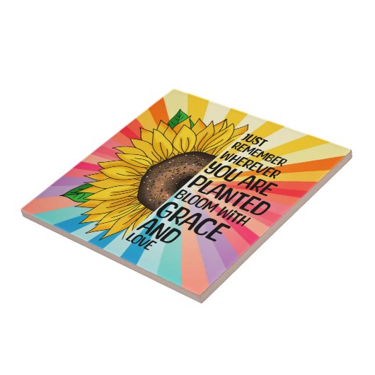 Inspirerend Quote en Hand getrokken Zonnebloem Tegeltje (Zijkant)