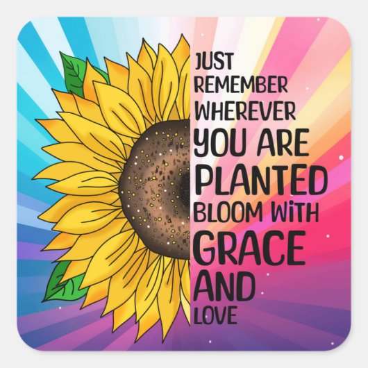 Inspirerend Quote en Hand getrokken Zonnebloem Vierkante Sticker (Voorkant)
