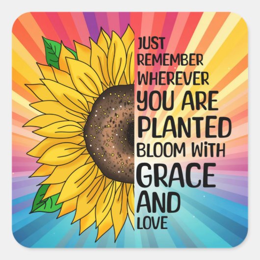 Inspirerend Quote en Hand getrokken Zonnebloem Vierkante Sticker (Voorkant)