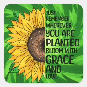 Inspirerend Quote en Hand getrokken Zonnebloem Vierkante Sticker