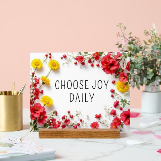 Inspirerend quote Kies Joy Kleurrijke Bloemen Acryl Bord (Huwelijk)