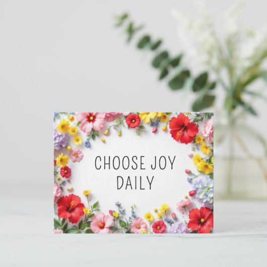 Inspirerend quote Kies Joy Kleurrijke Bloemen Briefkaart (Staand voorkant)