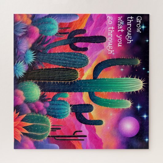 inspirerend quote, kleurrijk cactus landschap legpuzzel (Horizontaal)