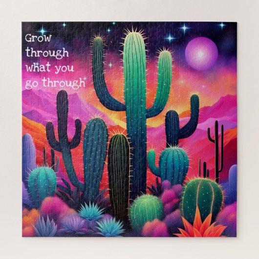 inspirerend quote, kleurrijk cactus landschap legpuzzel (Verticaal)