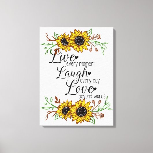 Inspirerend Quote met Zonnebloemen Canvas Afdruk (Voorkant)