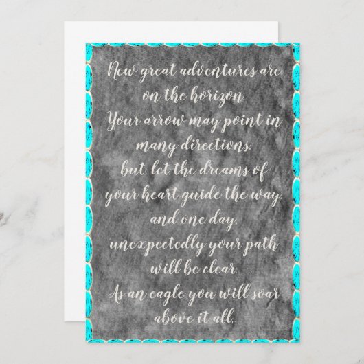 Inspirerend quote turquoise afstuderen kaarten (Voorkant / Achterkant)