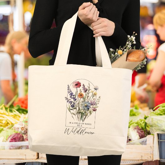Inspirerend Quote Wildflower Boho Kleurrijk Grote Tote Bag