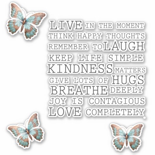 Inspirerend quotes Aqua Roos Gold Butterfly Sticker (Voorkant)