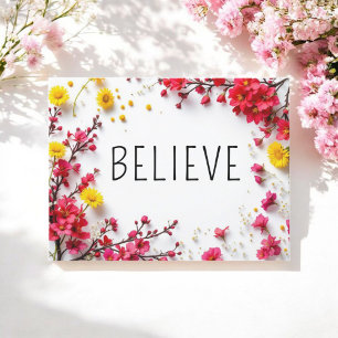 Inspirerend quotes geloven roze geel briefkaart