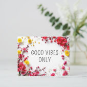 Inspirerend quotes voelen goede vibes roze geel briefkaart (Staand voorkant)