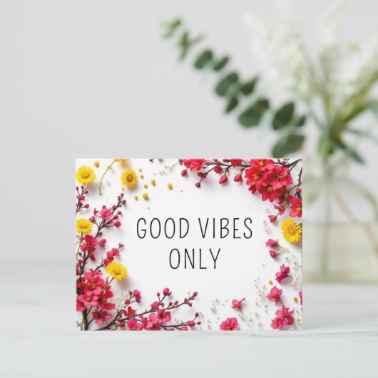 Inspirerend quotes voelen goede vibes roze geel briefkaart (Staand voorkant)