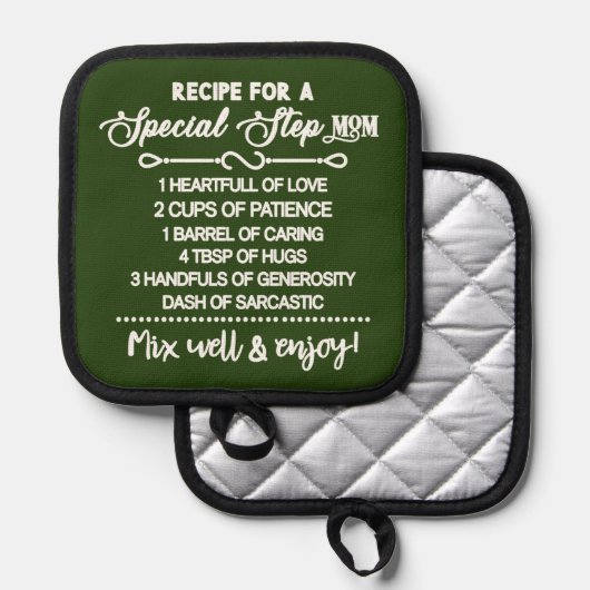 Inspirerend recept voor een speciale stiefmoeder pannenlap (Voorkant / Achterkant)