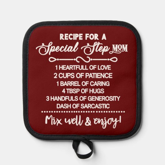 Inspirerend recept voor een speciale stiefmoeder pannenlap (Voorkant)