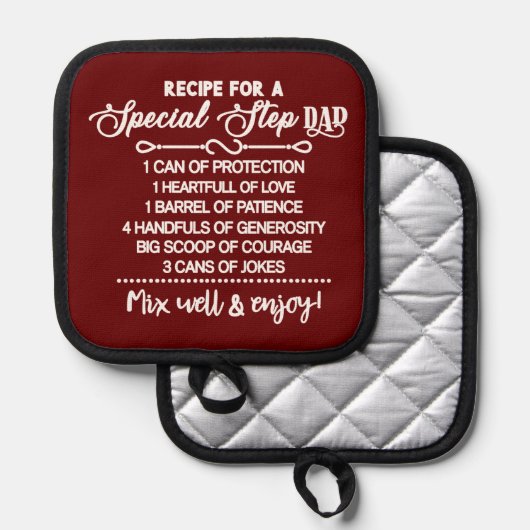 Inspirerend recept voor een speciale stiefvader pannenlap (Voorkant / Achterkant)