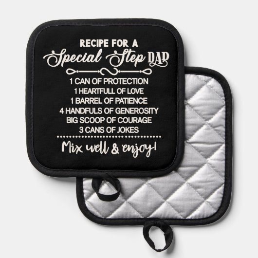 Inspirerend recept voor een speciale stiefvader pannenlap (Voorkant / Achterkant)