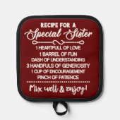 Inspirerend recept voor een speciale zus pannenlap (Voorkant)