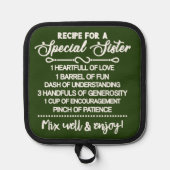 Inspirerend recept voor een speciale zus pannenlap (Voorkant)