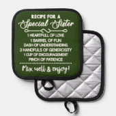 Inspirerend recept voor een speciale zus pannenlap (Voorkant / Achterkant)