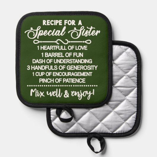 Inspirerend recept voor een speciale zus pannenlap (Voorkant / Achterkant)