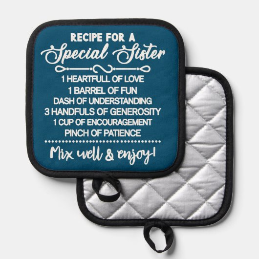 Inspirerend recept voor een speciale zus pannenlap (Voorkant / Achterkant)