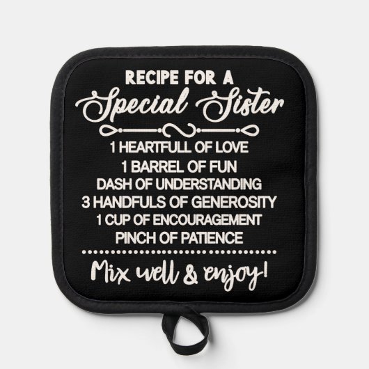 Inspirerend recept voor een speciale zus pannenlap (Voorkant)