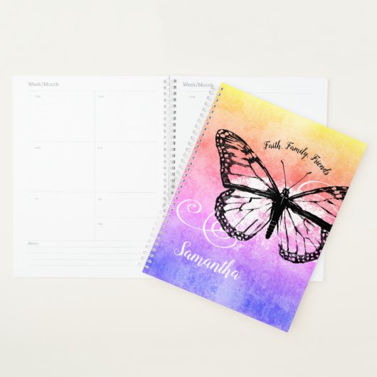 Inspirerend regenboogvlinders monogrammen planner (Display)