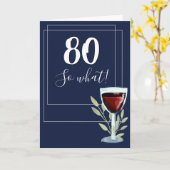 Inspirerend rode wijn Navy Blue 80th Birthday Kaart (Gele Bloem)