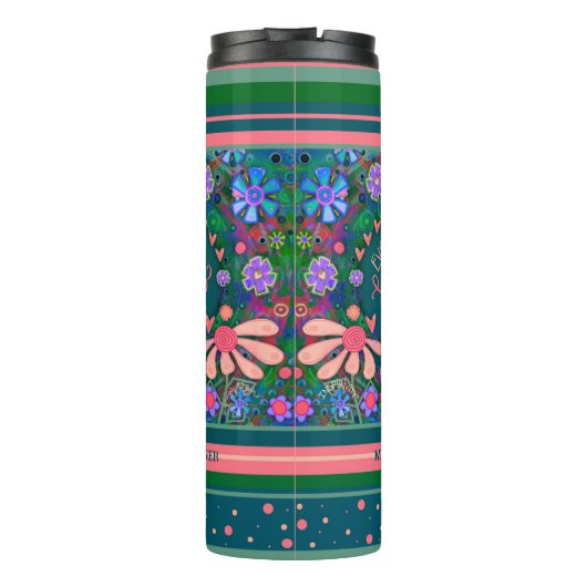 Inspirerend Roze Bloemen Quote Custom Thermosbeker (Achterkant)