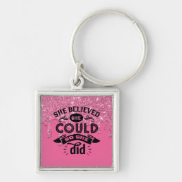 Inspirerend roze druppelaar Glitter Sleutelhanger