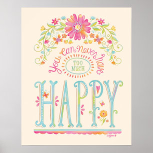 Inspirerend roze Happy Floral Quote Poster
