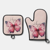 Inspirerend Roze Hoop Vlinder Ovenwant & Pannenlap Set (Voorkant)