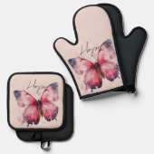 Inspirerend Roze Hoop Vlinder Ovenwant & Pannenlap Set (Voorkant / Achterkant)