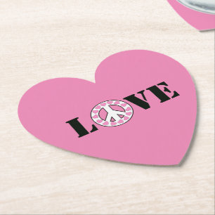 Inspirerend Roze Liefde Vrede Harten Kartonnen Onderzetters