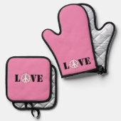 Inspirerend Roze Liefde Vredesharten Ovenwant & Pannenlap Set (Voorkant / Achterkant)