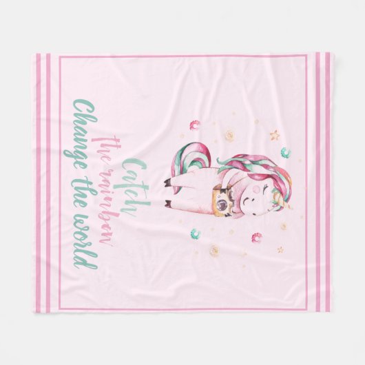 Inspirerend roze unicorn met camera en sterren fleece deken (Voorkant (Horizontaal))