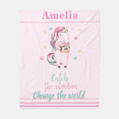 Inspirerend roze unicorn met camera en sterren fleece deken (Voorkant)