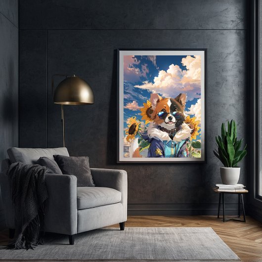 Inspirerend Schattige Dog Bloemen Zonnebloem-Goede Poster