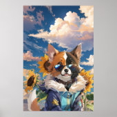 Inspirerend Schattige Dog Bloemen Zonnebloem-Goede Poster (Voorkant)