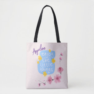 Inspirerend schattige eenvoudige Quote Bloemencanv Tote Bag