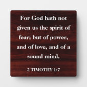 Inspirerend Schrift 2 Timoteüs 1:7 Christelijk Fotoplaat (Voorkant)