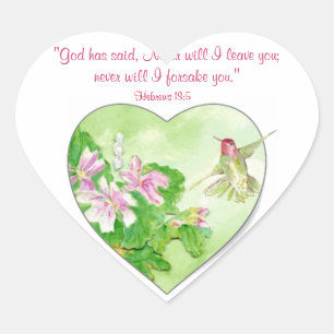 Inspirerend Schrift Hebreeën 13:5, kolibrie Hart Sticker