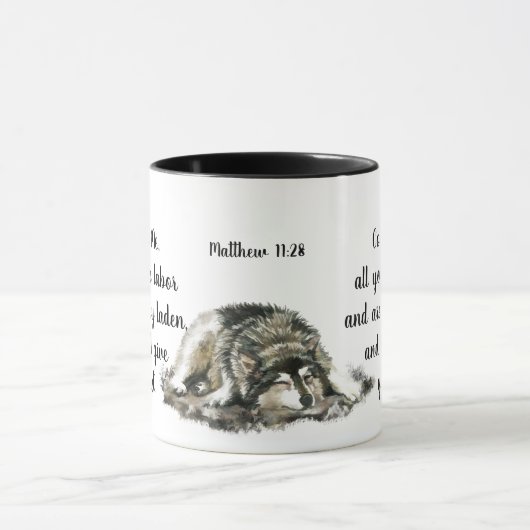 Inspirerend, Schrift, Mattheüs Geef je rust Mok (Midden)