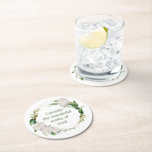 Inspirerend Scriptcitaat Witte Rozen Bloem Ronde Kartonnen Onderzetter (Insitu)